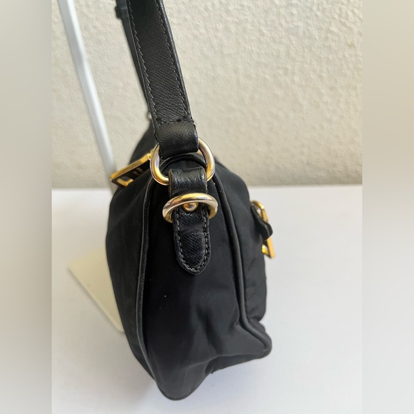 Prada Black Nylon Shoulder Bag with Gold Accents - Picture 10 of 15